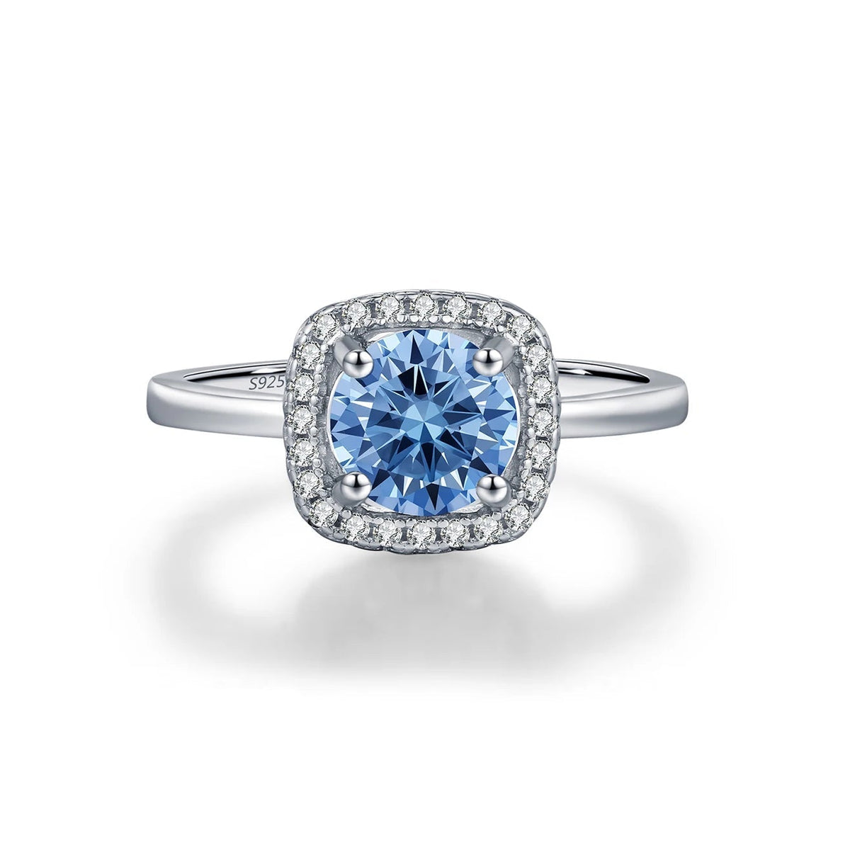 Sea Blue Moissanite Ring - 18K White Gold Plated