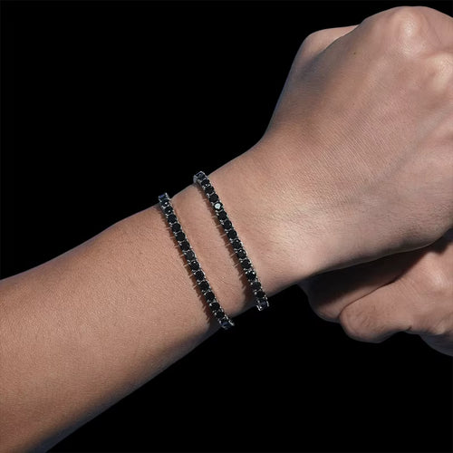 Full Black Moissanite Tennis Bracelets Sterling Silver with White Gold Plated