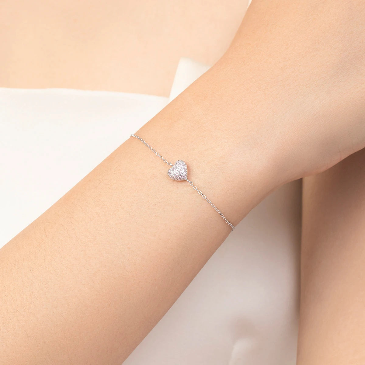 Light Pink Heart Zircon Sterling Silver Bracelet