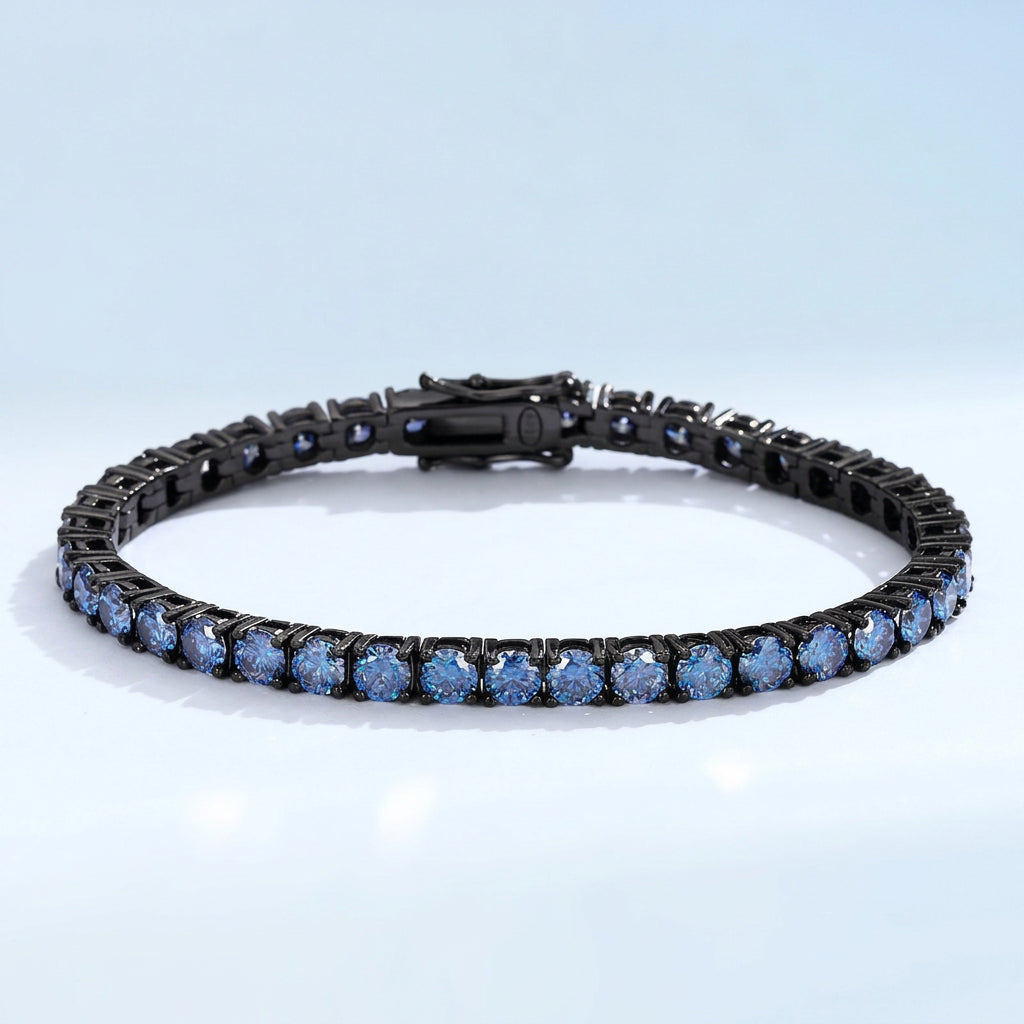 Royal Blue Moissanite 3/4mm Tennis Bracelet 925 Silver Plated 18K Black Gold