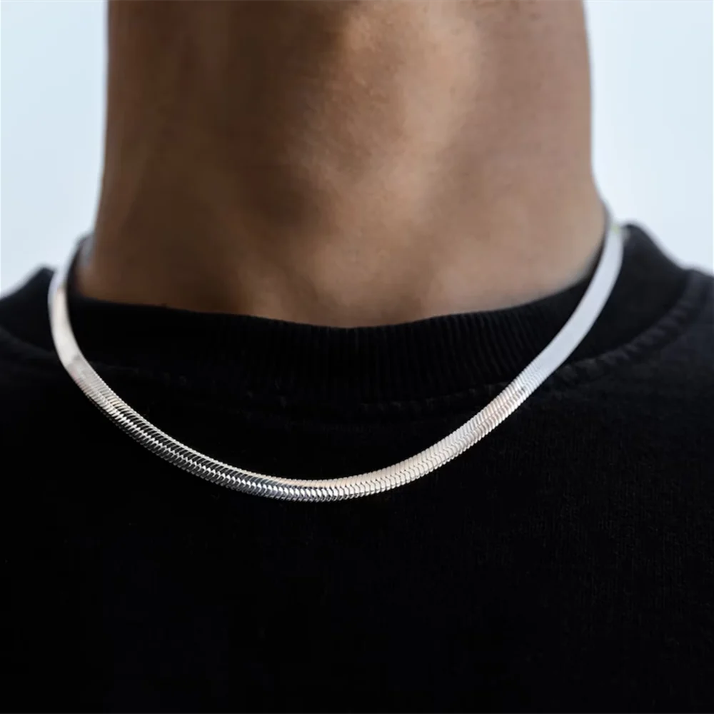 Men’s Silver Stainless Steel Snake Chain Necklace