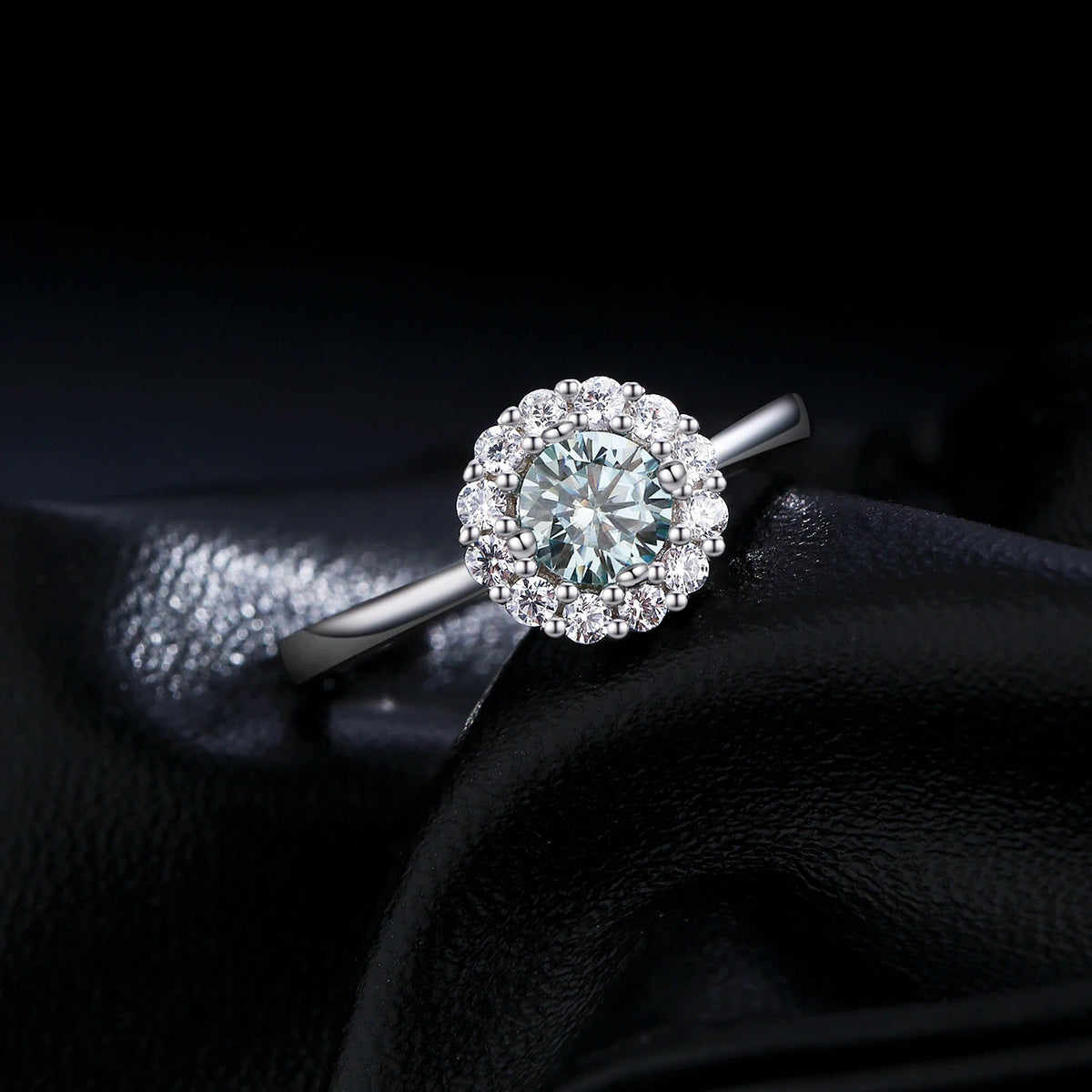Green Teal Moissanite Ring 925 Sterling Silver