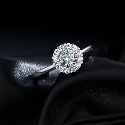 Green Teal Moissanite Ring 925 Sterling Silver