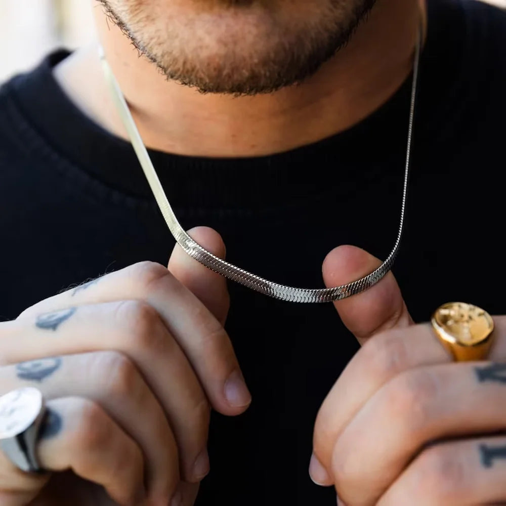 Men’s Silver Stainless Steel Snake Chain Necklace