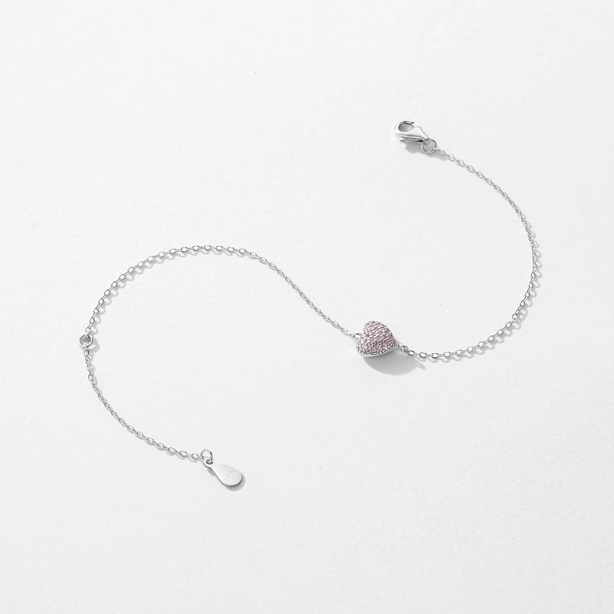 Light Pink Heart Zircon Sterling Silver Bracelet