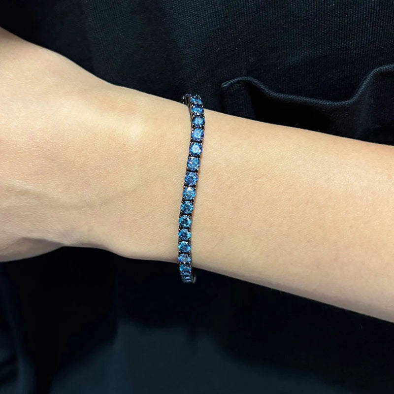 Royal Blue Moissanite 3/4mm Tennis Bracelet 925 Silver Plated 18K Black Gold