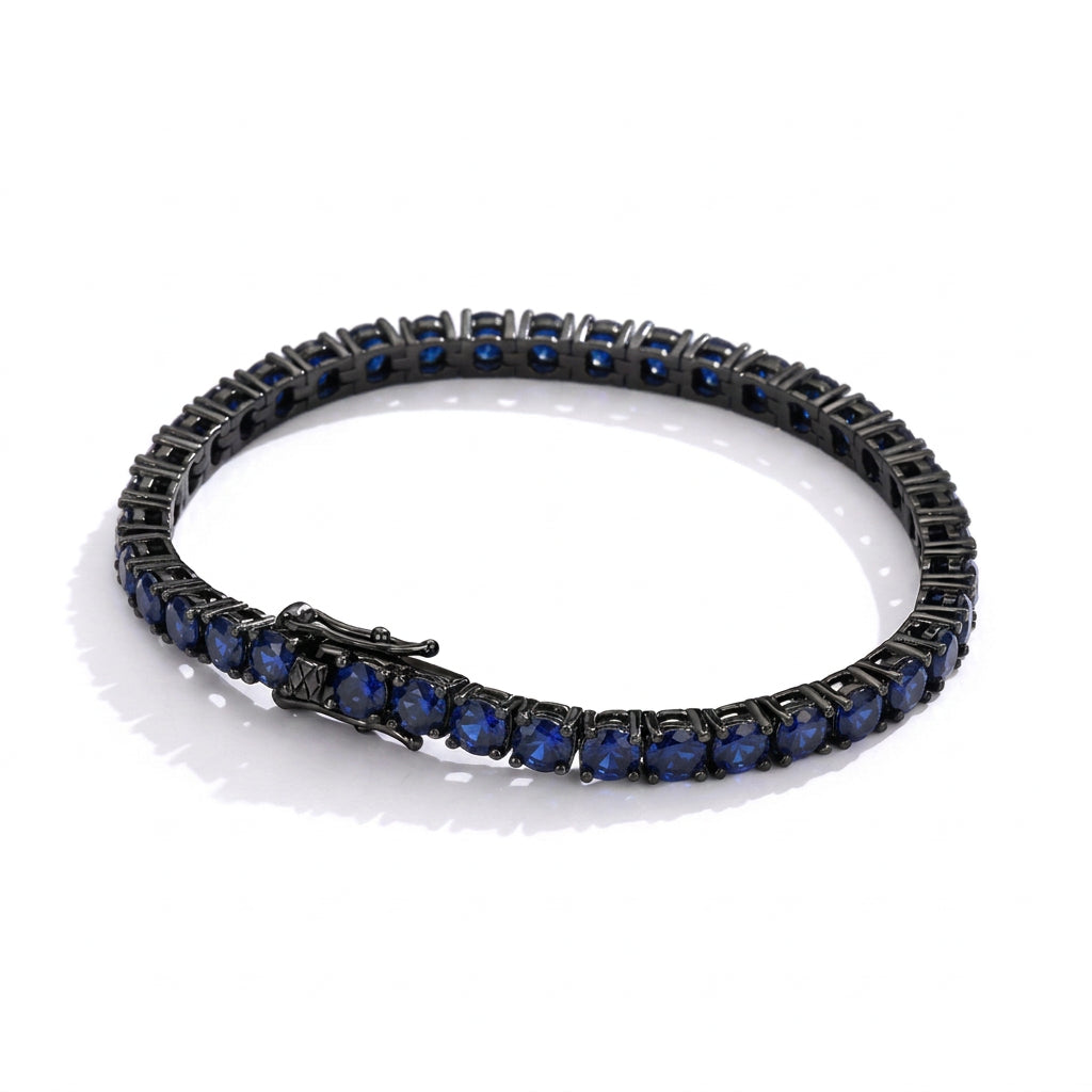 Royal Blue Moissanite 3/4mm Tennis Bracelet 925 Silver Plated 18K Black Gold