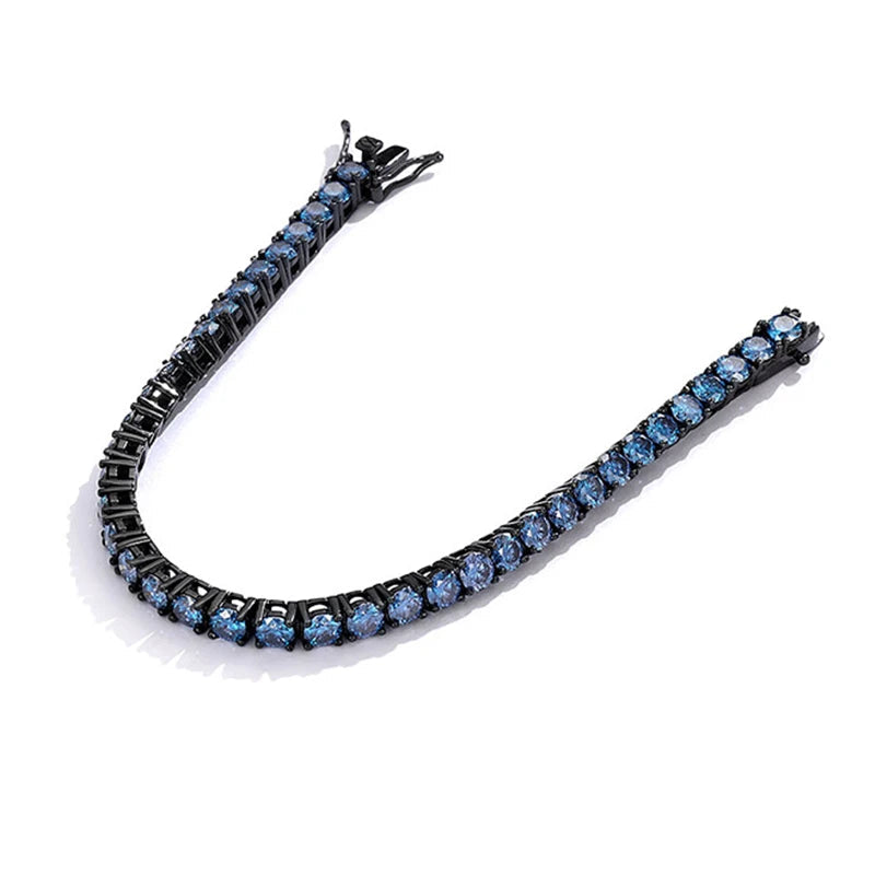 Royal Blue Moissanite 3/4mm Tennis Bracelet 925 Silver Plated 18K Black Gold
