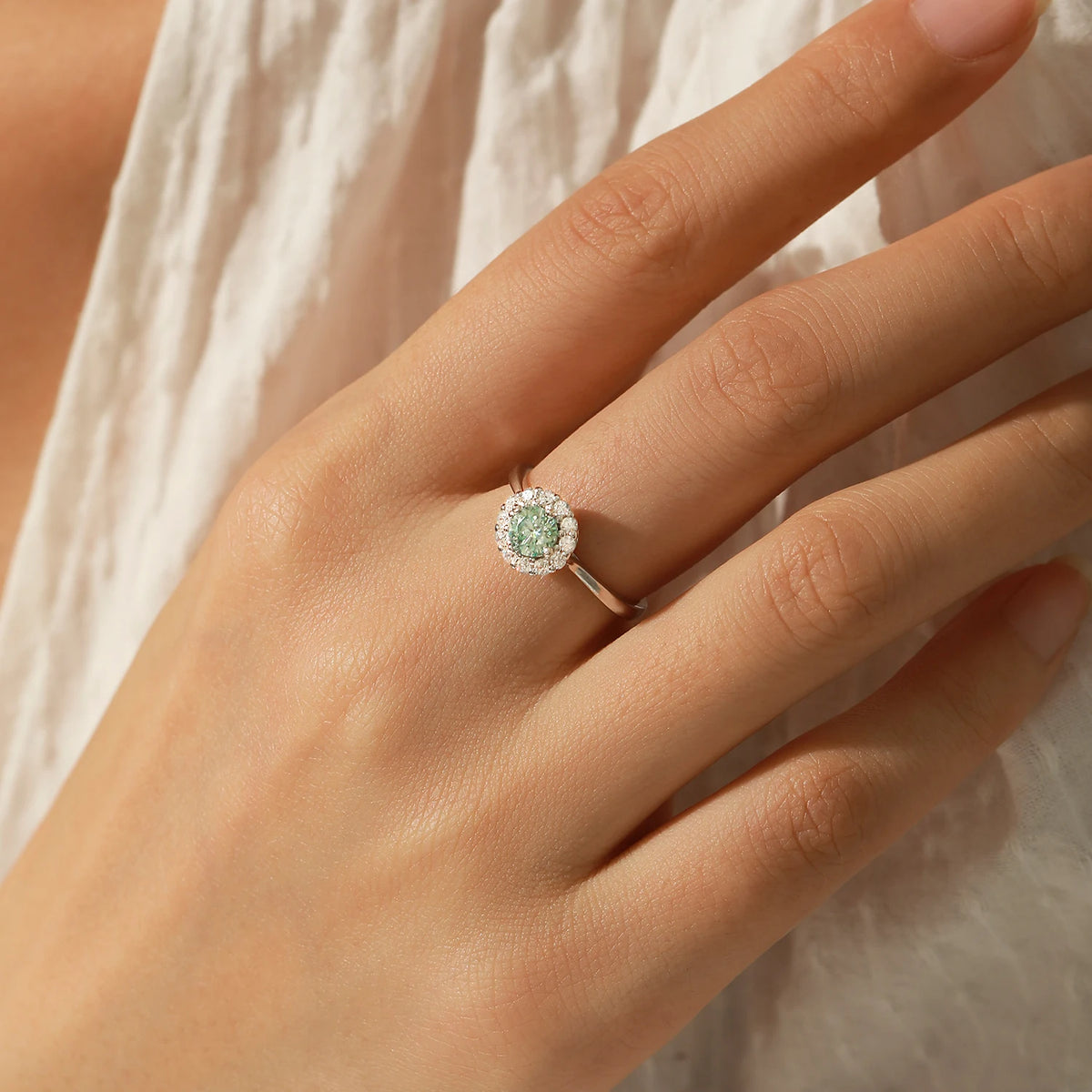 Green Teal Moissanite Ring 925 Sterling Silver