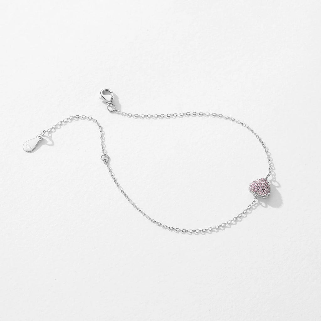 Light Pink Heart Zircon Sterling Silver Bracelet