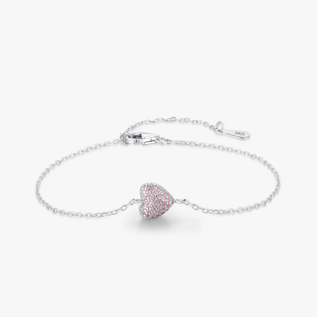 Light Pink Heart Zircon Sterling Silver Bracelet