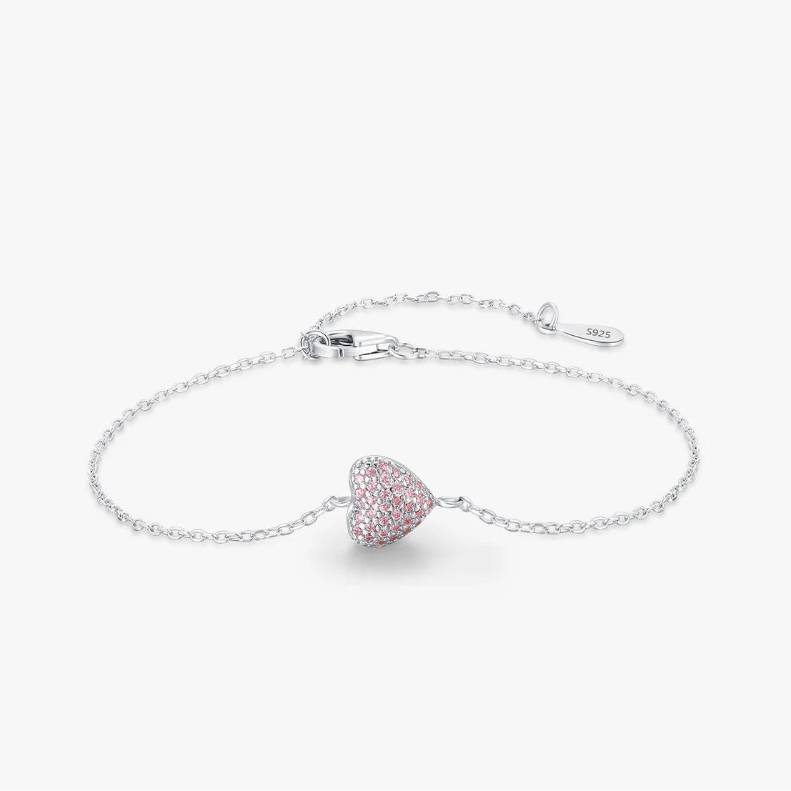 Light Pink Heart Zircon Sterling Silver Bracelet