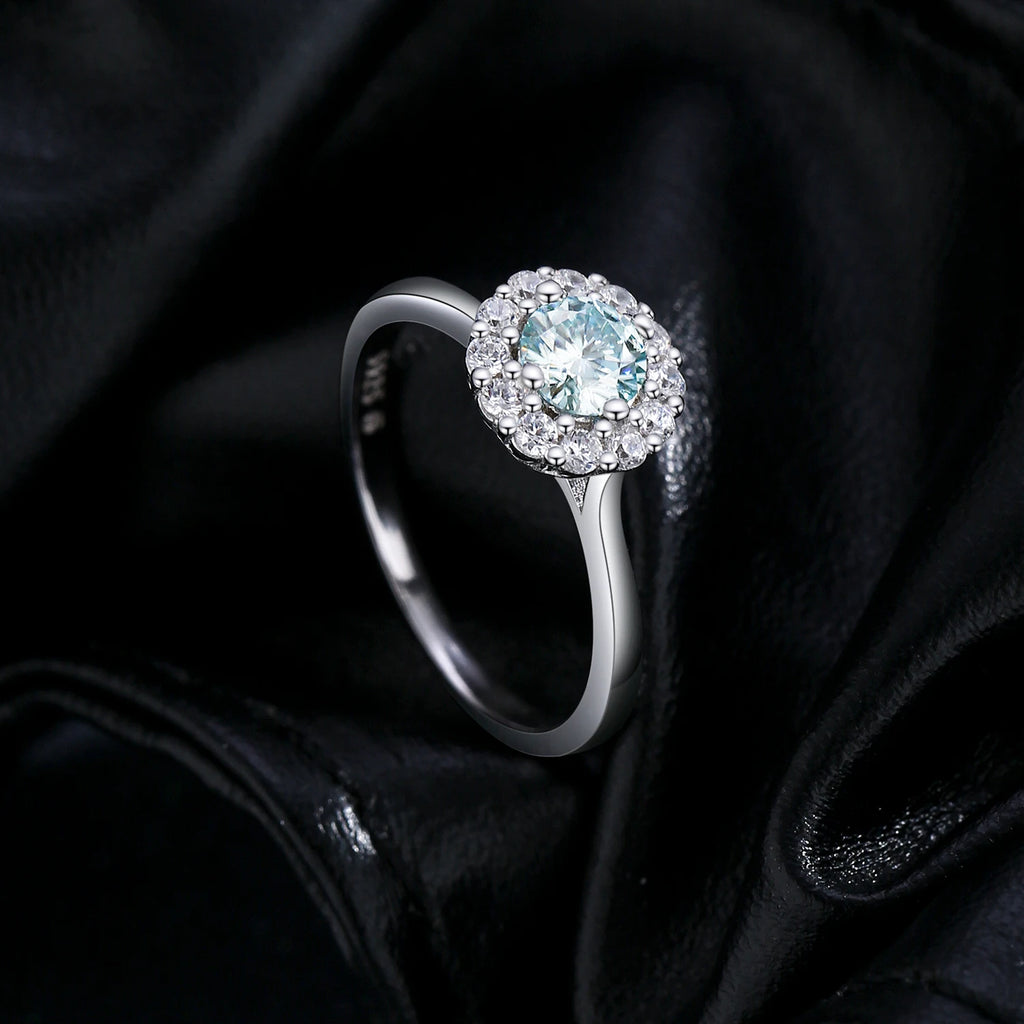 Green Teal Moissanite Ring 925 Sterling Silver