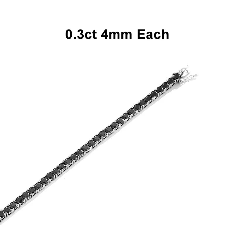 Full Black Moissanite Tennis Bracelets Sterling Silver with White Gold Plated