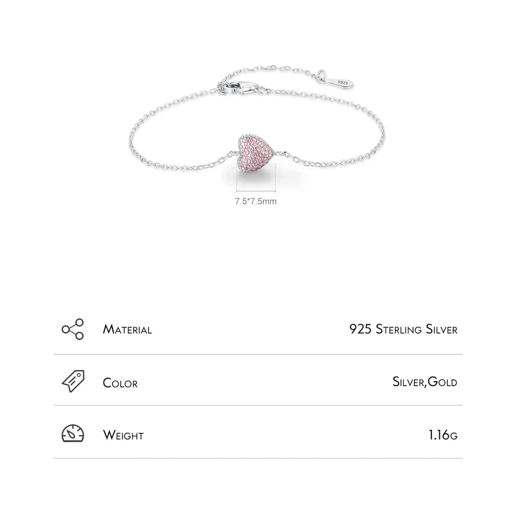 Light Pink Heart Zircon Sterling Silver Bracelet