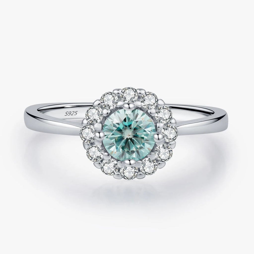 Green Teal Moissanite Ring 925 Sterling Silver